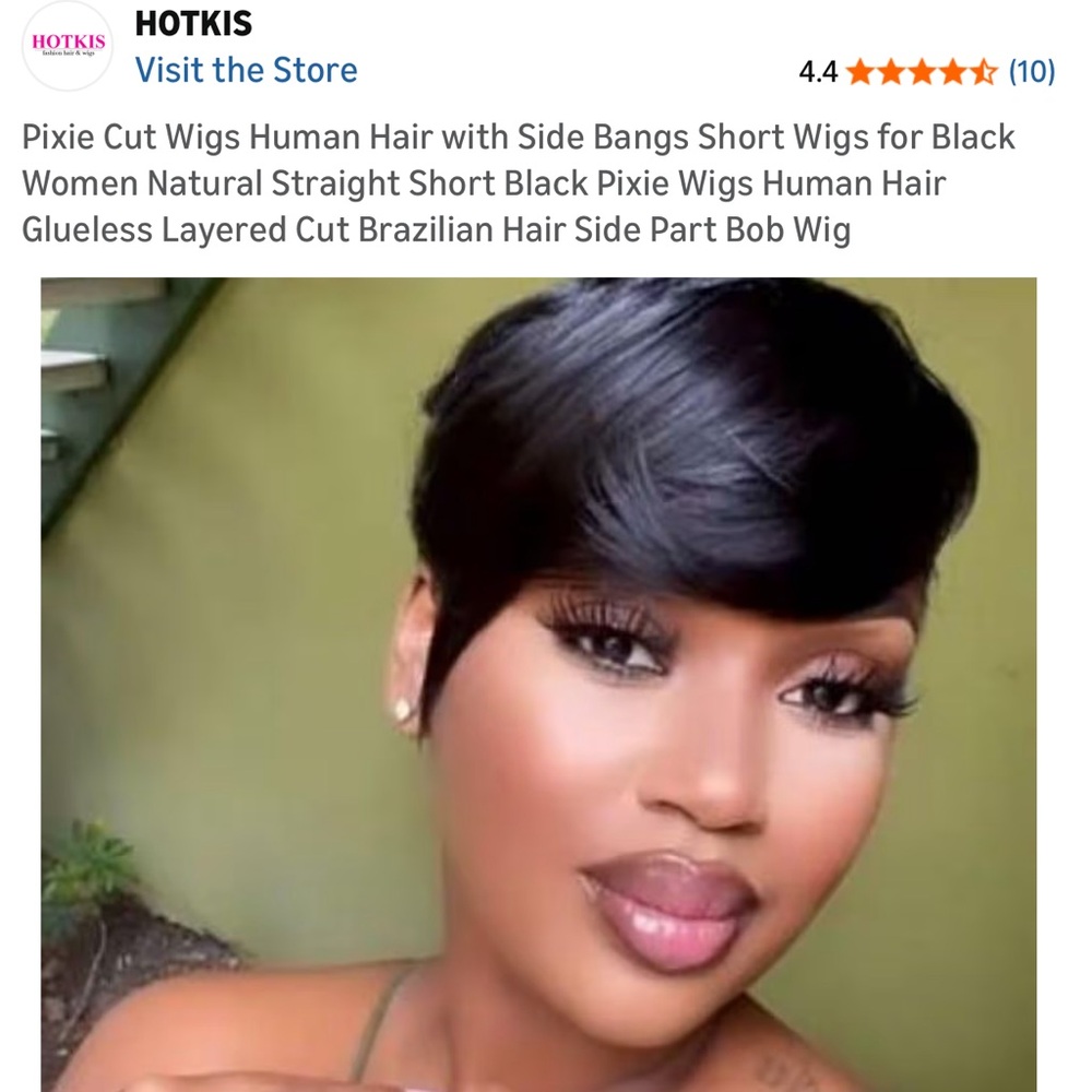 #19 Short Pixie Human Hair Wig with Side Bangs - Black